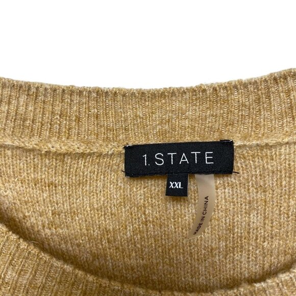 1.STATE Womens Sweater Size XXL Camel Tan Pullover Puff Sleeve Aran Knit - Picture 4 of 7